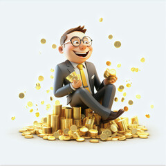 successful person sitting on wealth money cash
