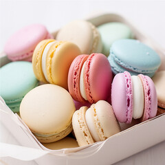 colorful macaroons on a wooden table