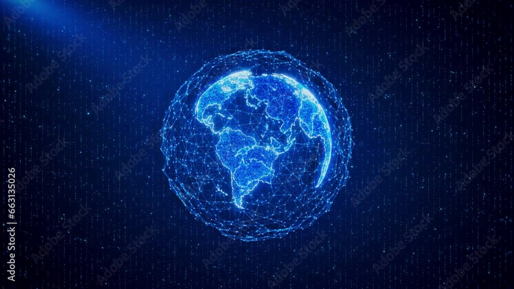 Poster 3d global animation technology earth digital connected network background. worldwide big data cloud.