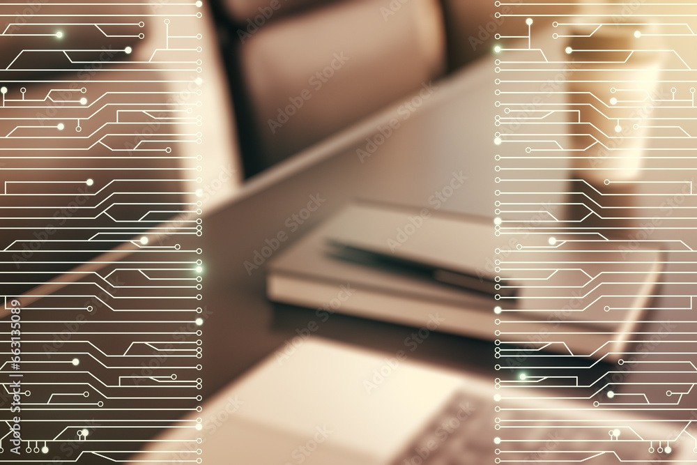 Poster creative concept of microscheme illustration on modern laptop background. big data and database conc