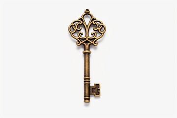 An old ancient key to a treasure isolated on a white background