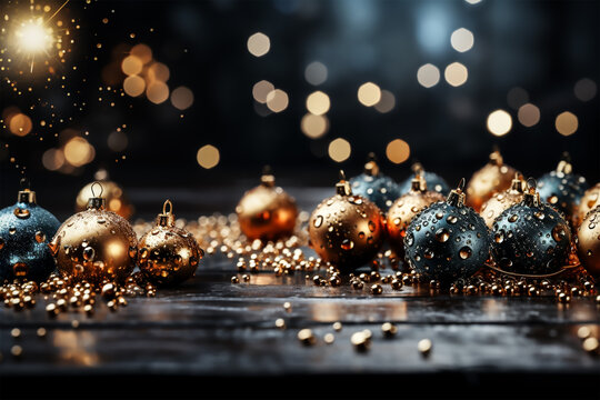 Enchanting Christmas Background Picture with Gifts, Boules de Noël, Blurry Shiny Lights, and Magical Festive Ambiance