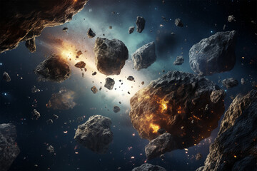 vector illustration of asteroid view in outer space - obrazy, fototapety, plakaty