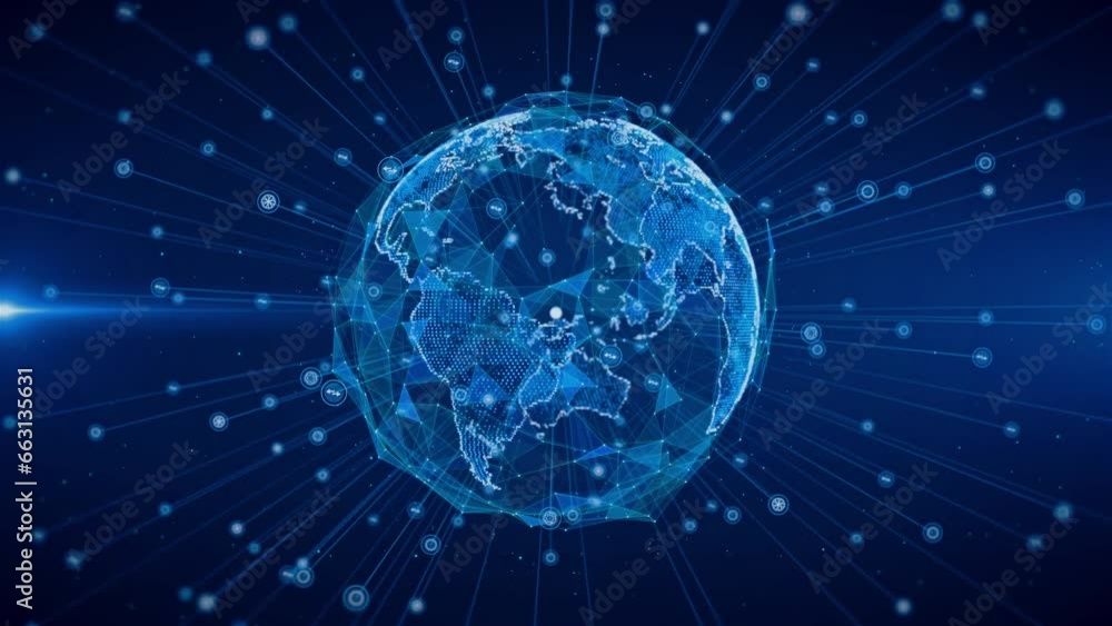 Poster digital earth rotating global network connection technology background. 3d world news background wor