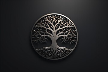 A metallic logo with hard edge for the tree of life