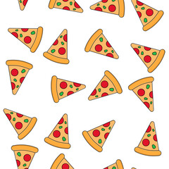 Cartoon pizza slices illustration seamless texture pattern transparent background design template blank