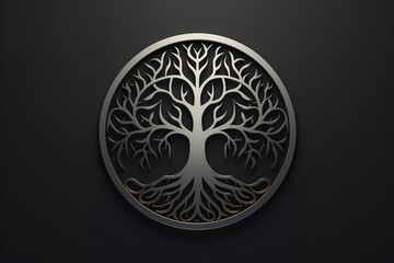 A metallic logo with hard edge for the tree of life