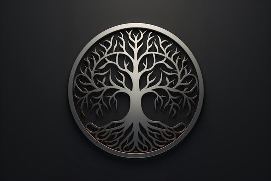 A metallic logo with hard edge for the tree of life