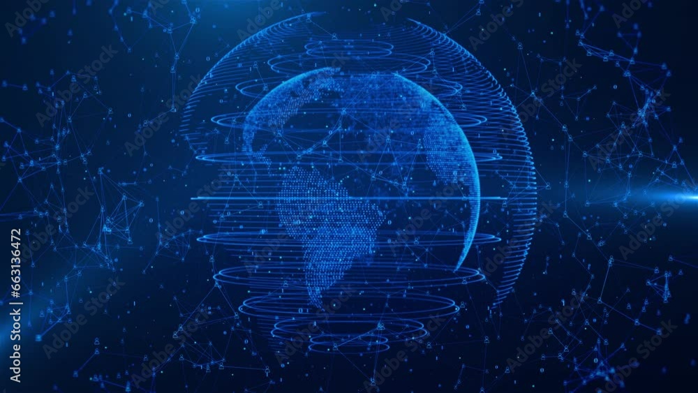 Poster 3d global animation technology earth digital connected network background. worldwide big data cloud.