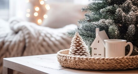 Fototapeta premium A cozy concept of festive home decoration for Christmas.