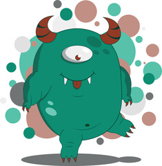 The cartoon cute animal with horns having fun