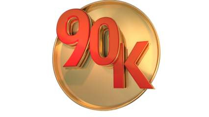 red 3d numbers 1k to 90k on gold coin