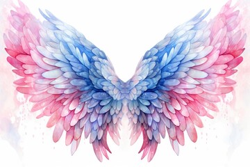 Beautiful magic watercolor blue pink wings.