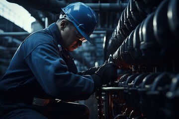 a offshore worker are repairing pipes