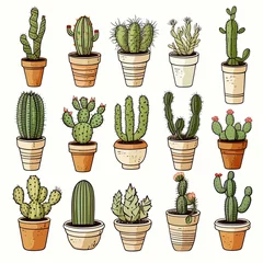 Poster Cactus in pot The Cactus set on white background. Clipart illustrations.