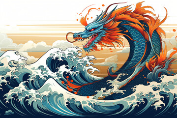Japanese style sea dragon illustration