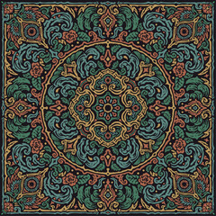 Abstract Swirl Damask pattern, Vintage Mediterranean Seamless Ornament Bandana