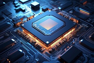 Fototapeta premium Futuristic central processor unit. Powerful Quantum CPU motherboard.