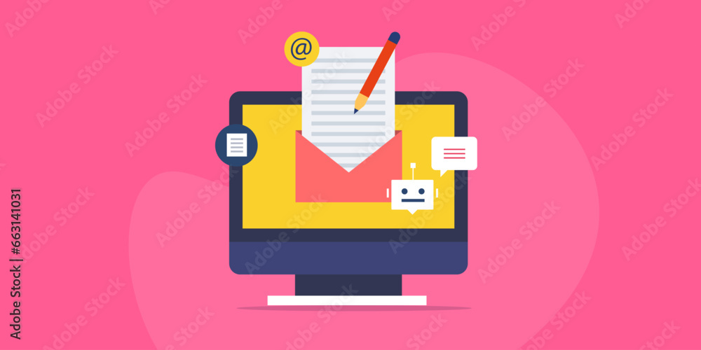 Poster ai chatbot assistant email writing conceptual artificial intelligence technology integrated with ele