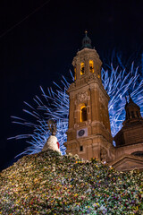 Fireworks at the end of the Pilar festivities in the Plaza del Pilar in Zaragoza on October 15, 2023.