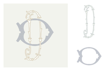 Obraz premium D letter marriage monograms for bride and groom names. Wide and Narrow capitals. Initials with thin swirled lines and lush foliage patterns. Perfect for wedding, anniversary, birthday invitation.