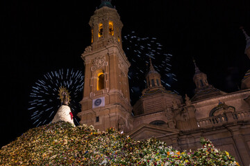Fireworks at the end of the Pilar festivities in the Plaza del Pilar in Zaragoza on October 15, 2023.