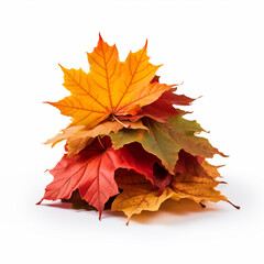 Pile of fall leaves on isolated white background - ai generative