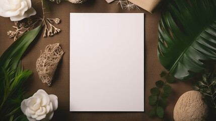 white card with a boho composition background