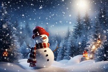 Naklejka na ściany i meble Snowman Christmas celebrating background concept featuring a festive and magical scene