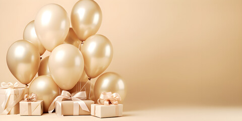 Fototapeta na wymiar birthday baloons and gift boxes