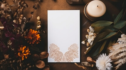 White card with a boho composition background