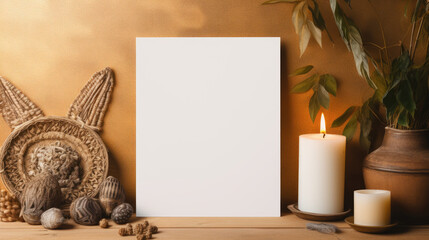 White card with a boho composition background