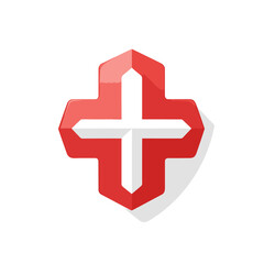 Fototapeta premium Home healthcare filled gradient logo. Medical service. Shield with cross. Design element. Created with artificial intelligence. Ai art for corporate branding, virtual doctor, health app