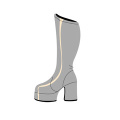 Retro sparkling boot. Vintage glittering high heel footgear. Funky shining footwear. Fashionable outfit, glam look. 80s fashion, 90s style. Flat isolated vector illustration on white background