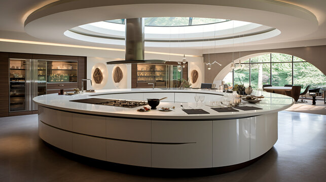 Large central island kitchen