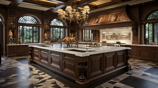 Large central island kitchen