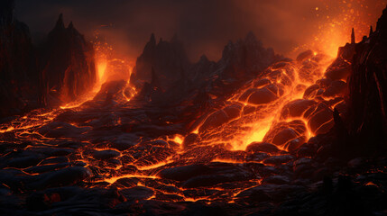 Lava erupting crater action