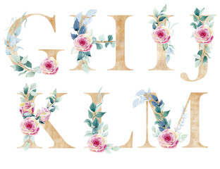 Watercolor floral alphabet for wedding invitations, greeting card, birthday, logo, poster and other.