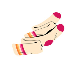 Vintage long knee socks, retro striped hosiery, high roller skate stocking. Bright clothes for fitness, sport. 80s, 90s fashion, nostalgia, vibe. Flat isolated vector illustration on white background