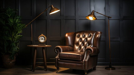 Leather armchair lamp room