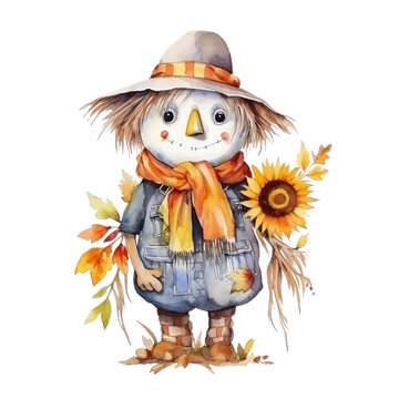 recommend clip art: watercolor autumn Scarecrow clipart