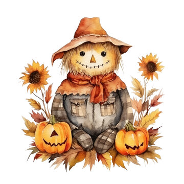 recommend clip art: watercolor autumn Scarecrow clipart