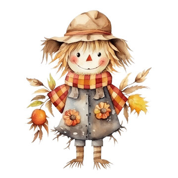 recommend clip art: watercolor autumn Scarecrow clipart