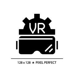 2D pixel perfect glyph style VR goggles icon, isolated vector, silhouette illustration representing VR, AR and MR.