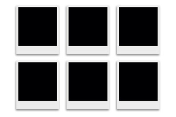 6 Blank square photo frames template with white borders in two rows layout. Used as a printable photo collage or a mock up for album pictures or photographs collection in a classic old style.