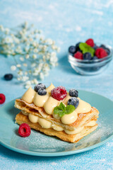 Millefeuille cake. Close-up