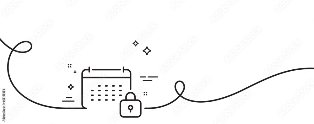 Poster calendar locked line icon. continuous one line with curl. annual planner sign. event schedule symbol