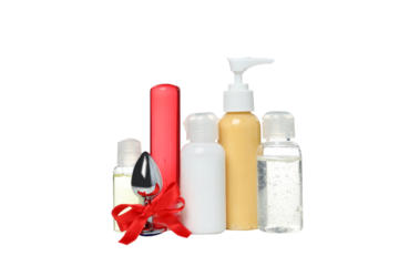 PNG, lubricant and sex toys, isolated on white background.
