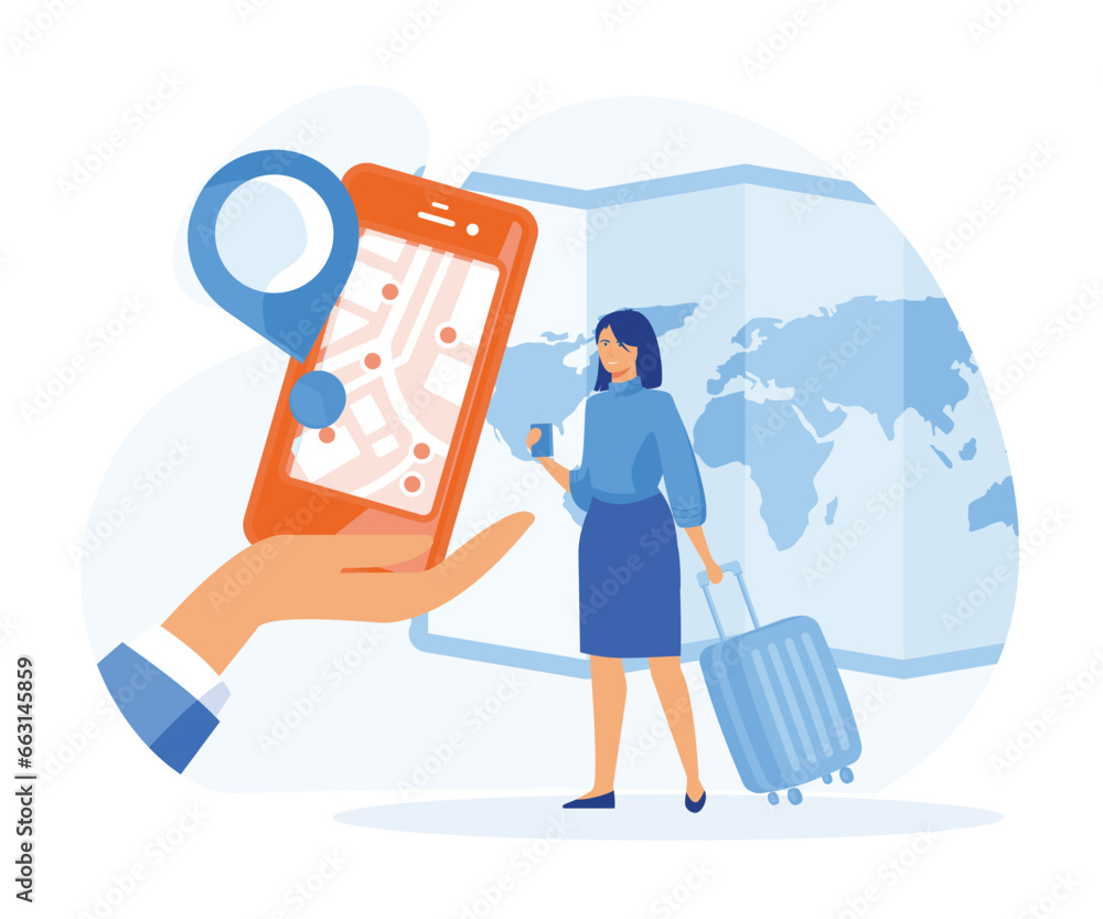 Poster geofencing as map area boundary for marketing action tiny person concept. gps satellite navigation u