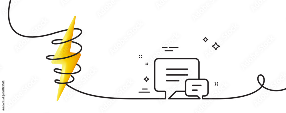 Poster chat line icon. continuous one line with curl. speech bubble sign. communication or comment symbol. 